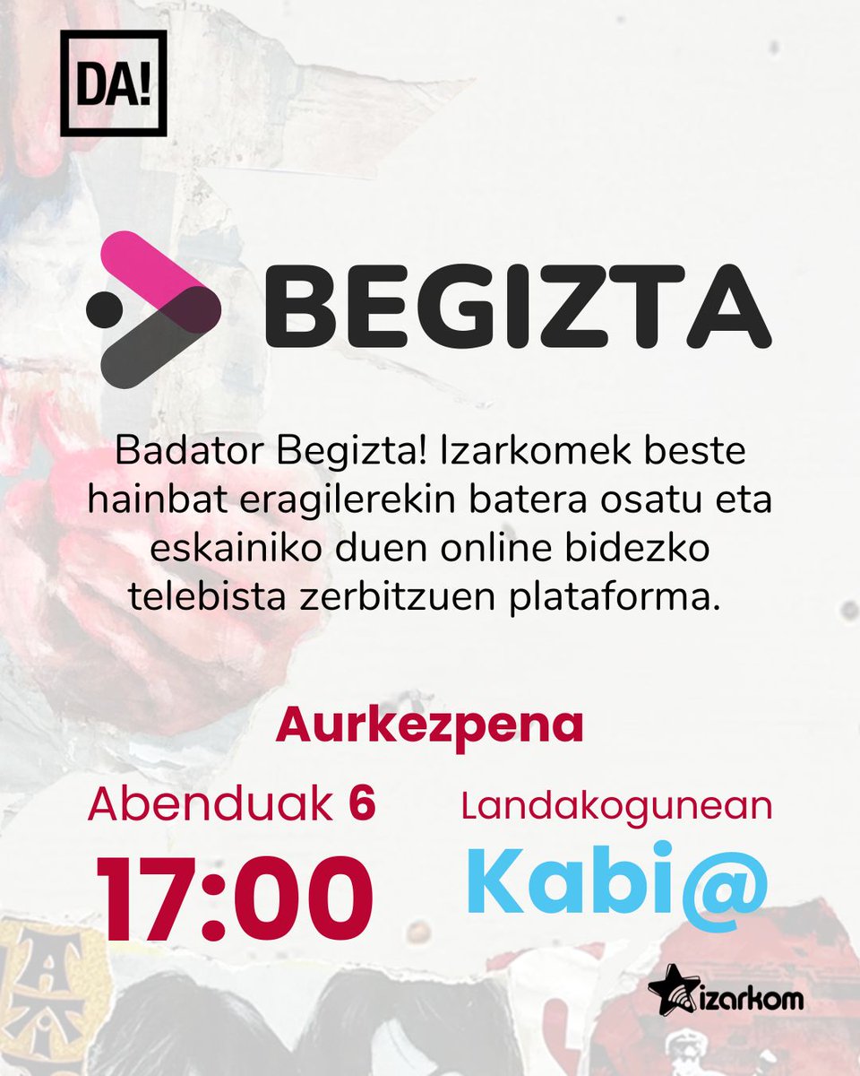 izarkom's tweet photo. BADATOR BEGIZTA! 

Online bidezko telebista zerbitzuen plataforma aurkeztuko dugu gaur @kabiadurango |n. 

👥@izarkom  + @onaro_onati
🕔17:00etan
📍Areto nagusian

Zatozte!
@durangokoazoka 
#TelekomunikazioBurujabetza
#AdiSeinaleari
#59DA 
#EGITARAUA https://t.co/TYf4OdKjhM