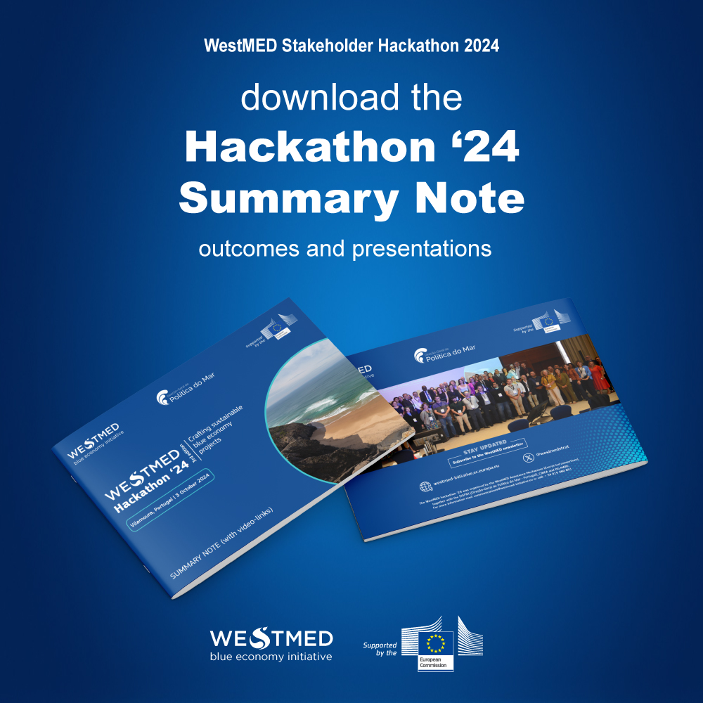 Want to know what happened at the #WestMEDHackathon24 in Portugal?

🔎Check the summary note with outcomes and presentations!

87 stakeholders, 5 sectors and 16 project ideas to 📈strengthen the sustainable #BlueEconomy in the western #Mediterranean.

Download your