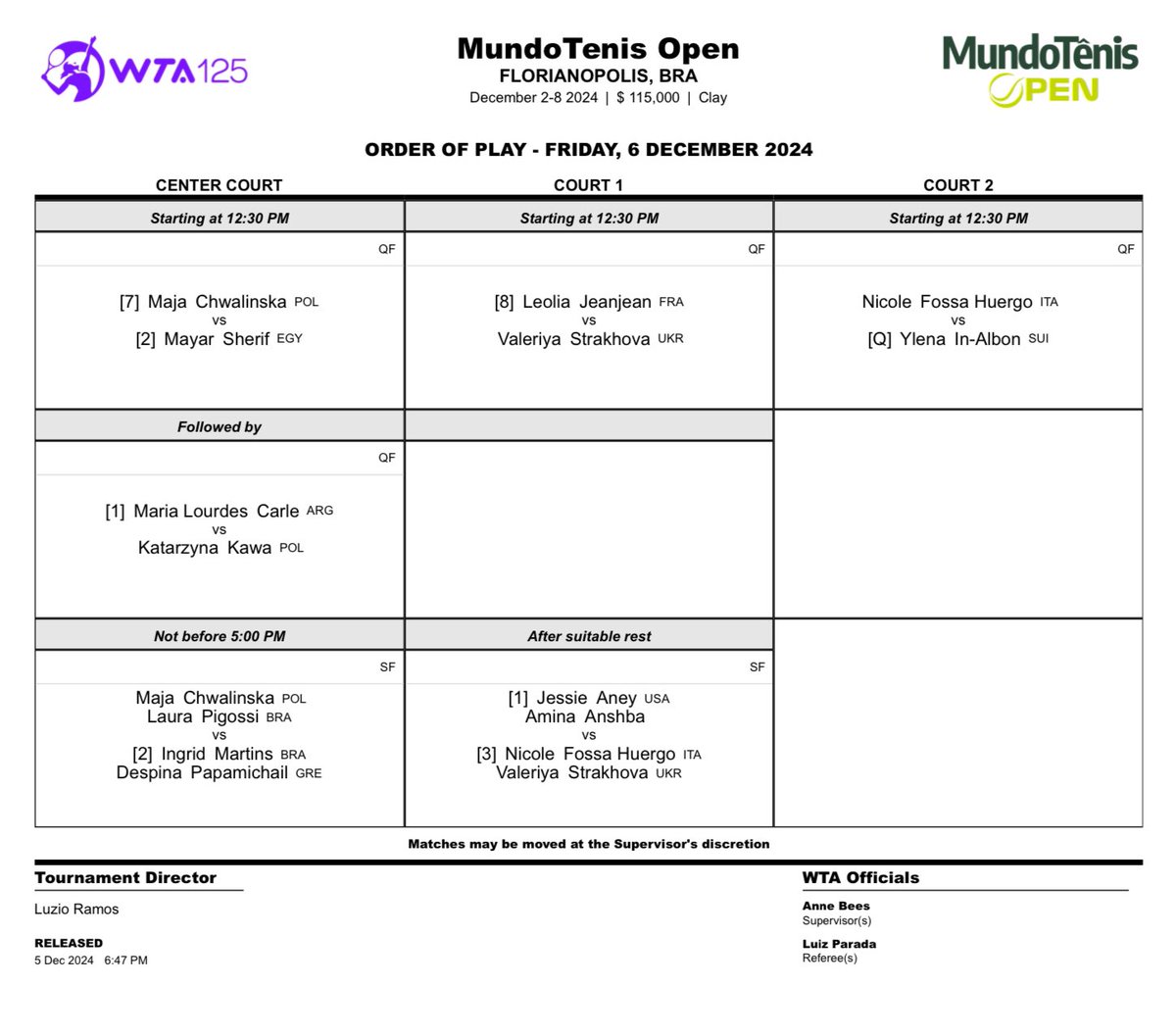 tenis_fm's tweet image. Orden de juego #WTA125 #MundoTenisOpen #06Dec 
⏰ La jornada comienza a las 16:30 hora española
