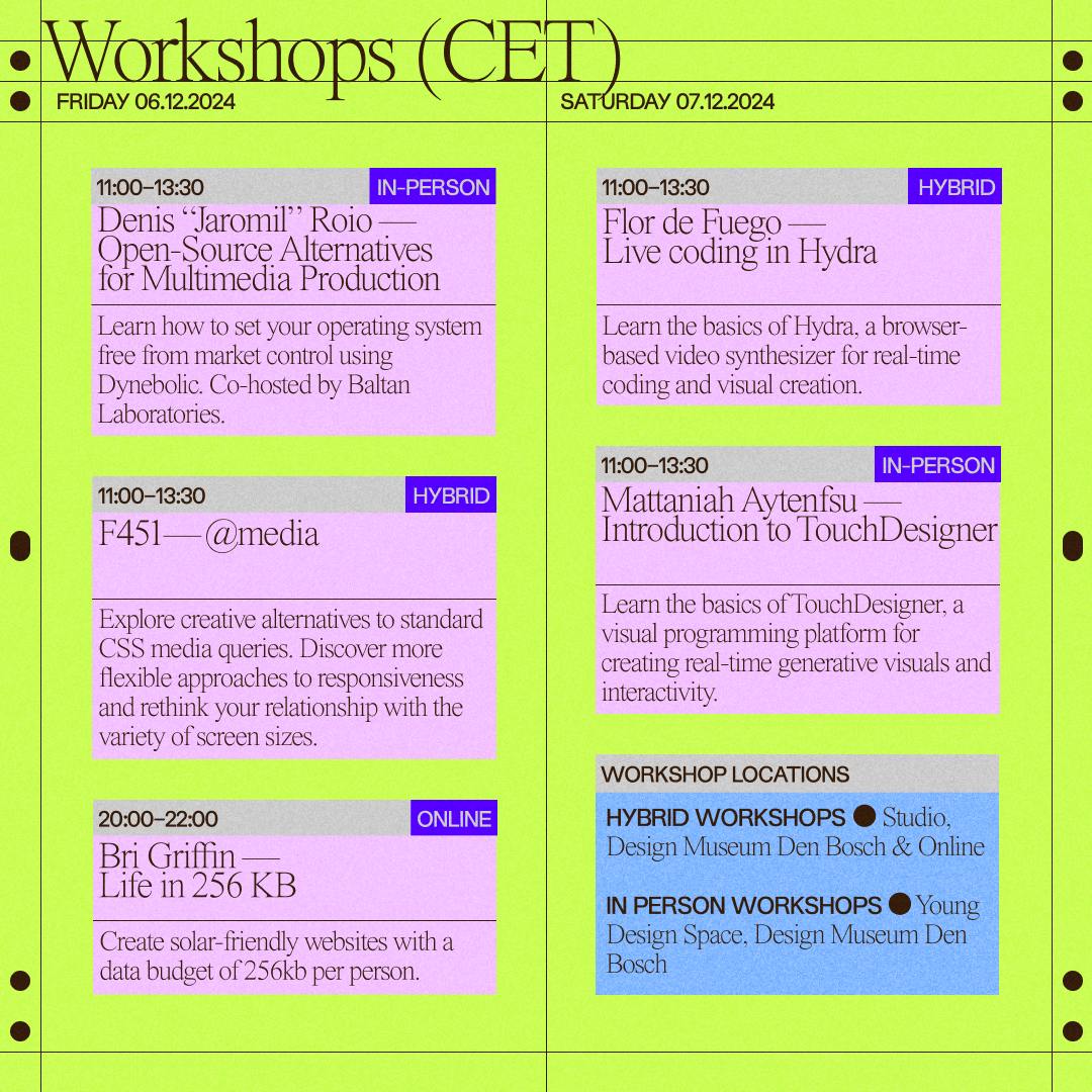 🪩 Full timetable for this weekend's #ITERATIONS2024 - join us online or in Den Bosch for the 4th iteration of our Creative Coding Symposium

🪙 linktr.ee/iterations.onl…

🌑 In partnership w. <a href="/veravandeseyp/">veravandeseyp</a>, <a href="/DesignMuseumDB/">Design Museum Den Bosch</a> &amp; <a href="/baltanlab/">Baltan Laboratories</a>

🌙 Funded by <a href="/StimuleerFonds/">Stimuleringsfonds Creatieve Industrie</a> &amp; @pictoright