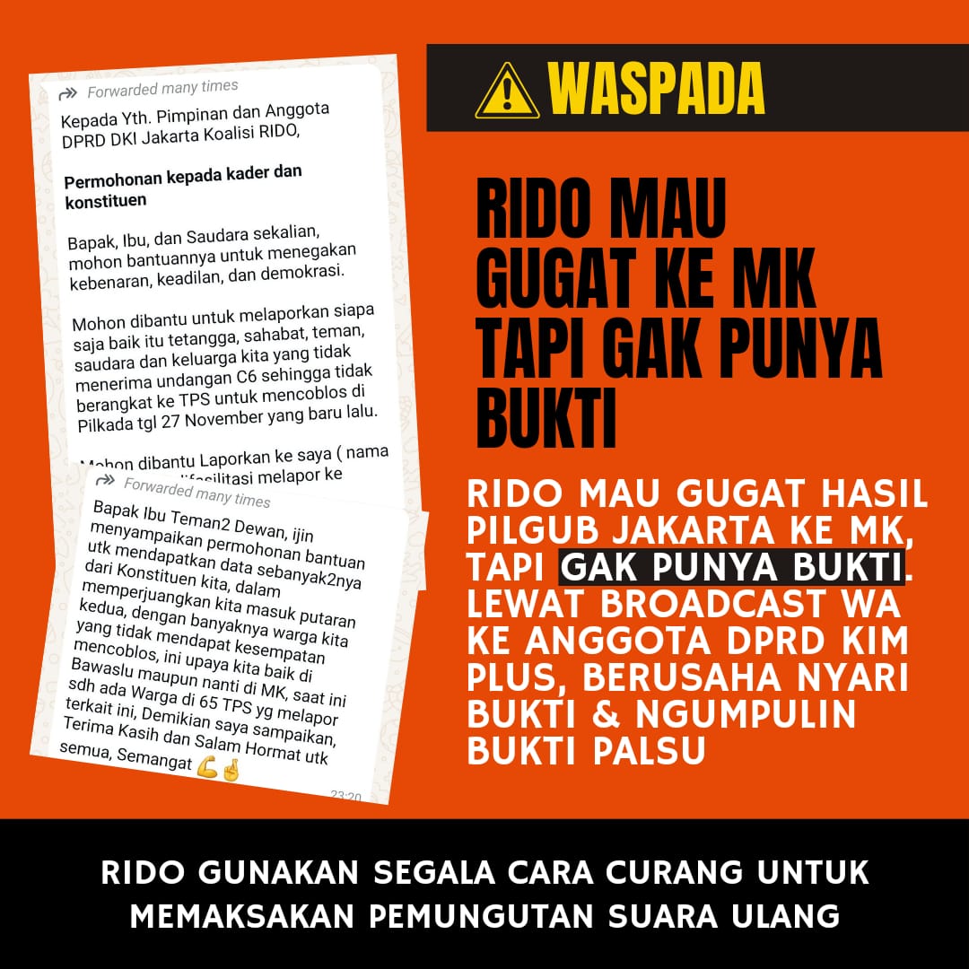AMainuri's tweet photo. Masih halu aja nih Ridwan dan Suswono. Mau gugat ke MK, tapi ga punya bukti..

Dah tau kalah telak dari Mas Pram dan Bang Doel #JakartaMenyala https://t.co/DXppbAek4l