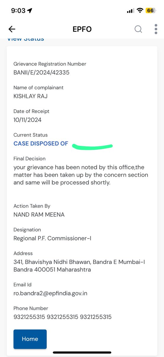 KishlaySays's tweet photo. @socialepfo @epfodadar @socialepfo 
My grievance has been disposed of but the EPF status still shows "under process", please help. https://t.co/PzFXYtYrl9