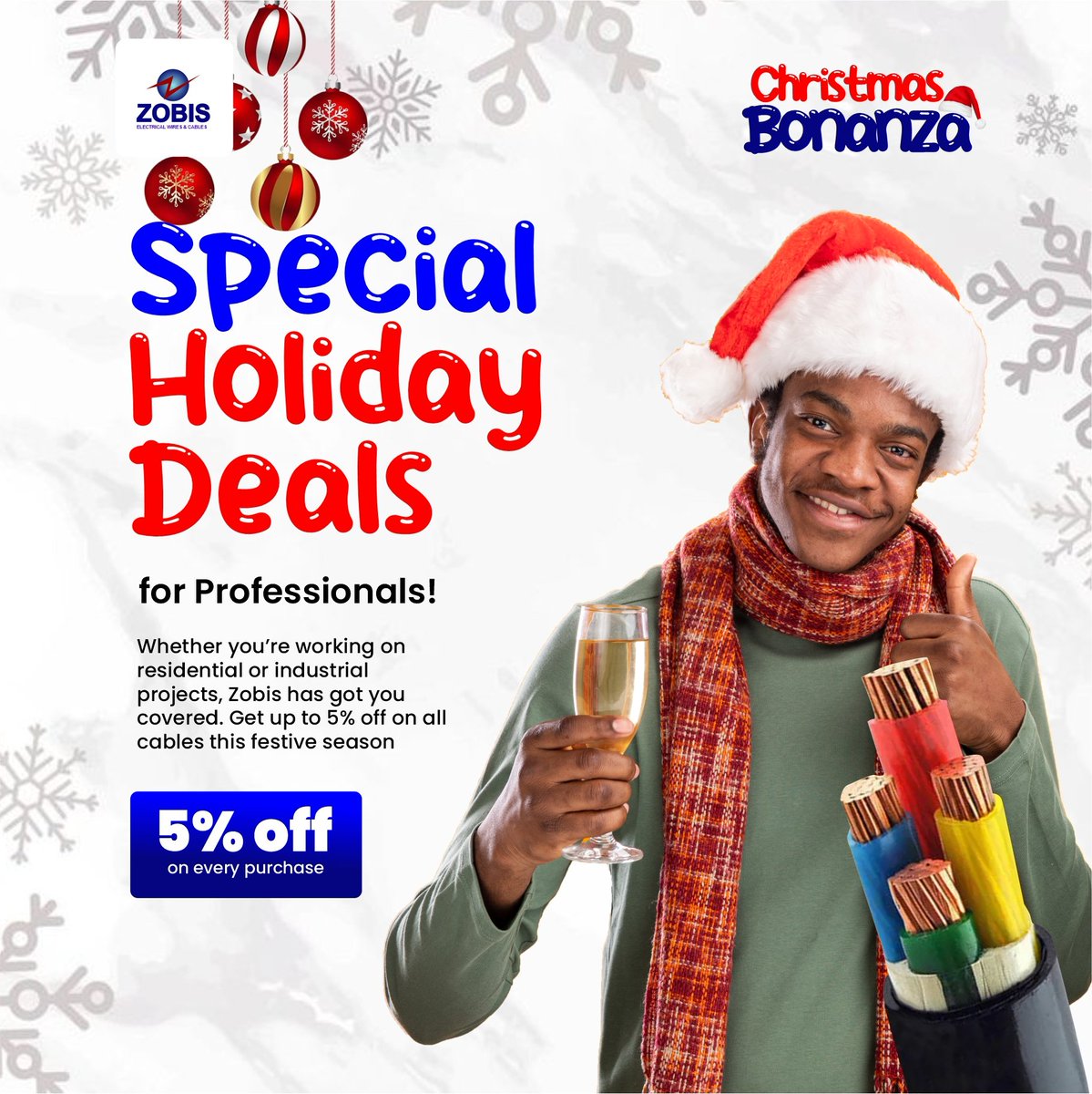 myzobiscables's tweet image. 🎄 5% rebate Alert in this festive season🎁
Distributors &amp;amp; dealers, enjoy 5% off Zobis Cables from Nov. 29 to Dec. 31!
Don’t miss out on stocking up with premium cables at a reduced cost. Contact us today to place your orders! 📞
#ZobisCables #HolidayDeals #QualityCables