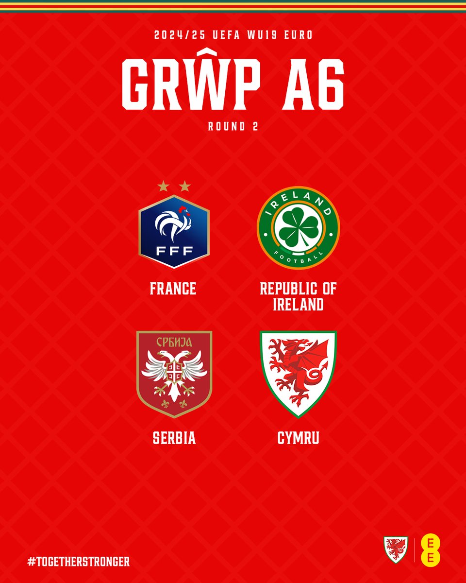 🏆 #WU19EURO 2024/25 Round Two

🇫🇷🇮🇪🇷🇸🏴󠁧󠁢󠁷󠁬󠁳󠁿

#TogetherStronger
