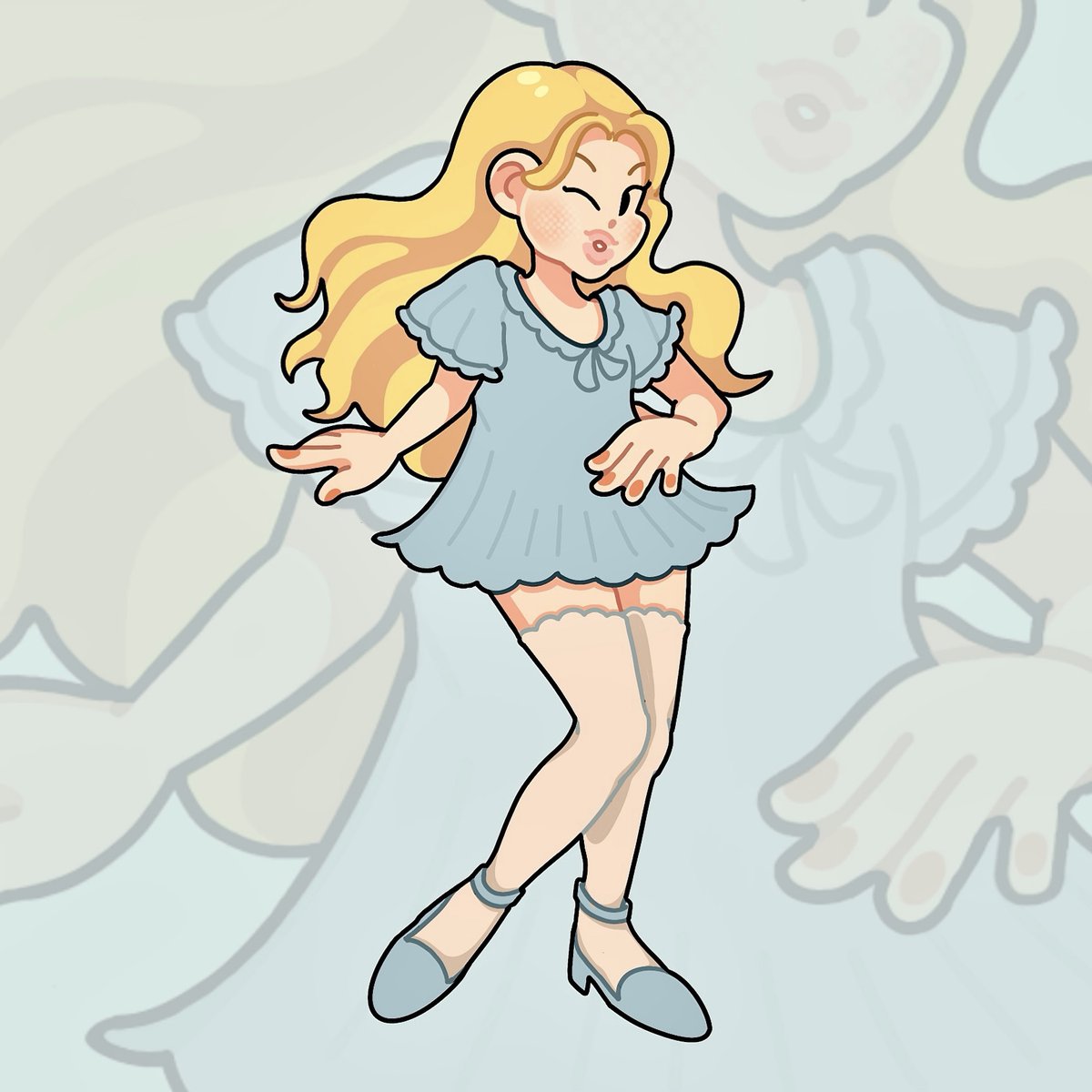 aeioustin's tweet photo. so much love for @SabrinaAnnLynn in her pastel blue fit!! she looks like a polly pocket lol ~ #sabrinacarpenter #artph #characterart #digitalart #procreate #ipad #cuteart #pastel #fanart https://t.co/AXaRzJw9pb