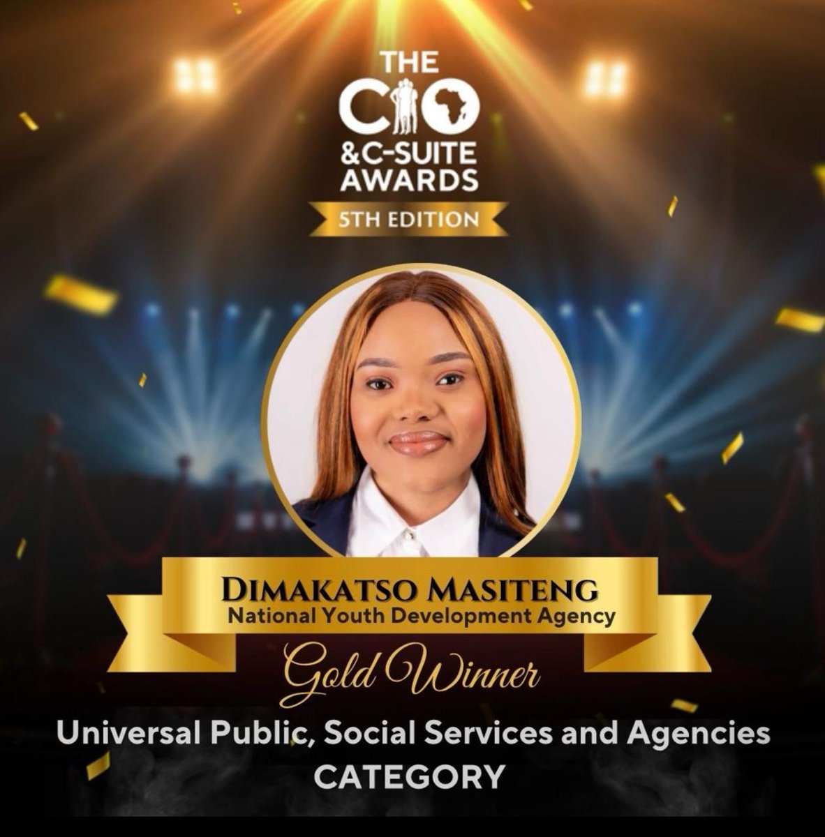 NYDARSA's tweet image. Let us congratulate Ms. Dimakatso Masiteng who has won a Gold Prize as the Tech Champion of the Year during the prestigious CIO C-Suite Awards Africa 2024 held in Nigeria on 30 November 2024.

The CIO &amp;amp; C-Suite Awards celebrate the remarkable achievements of CIOs. CTOs, CDOs,…