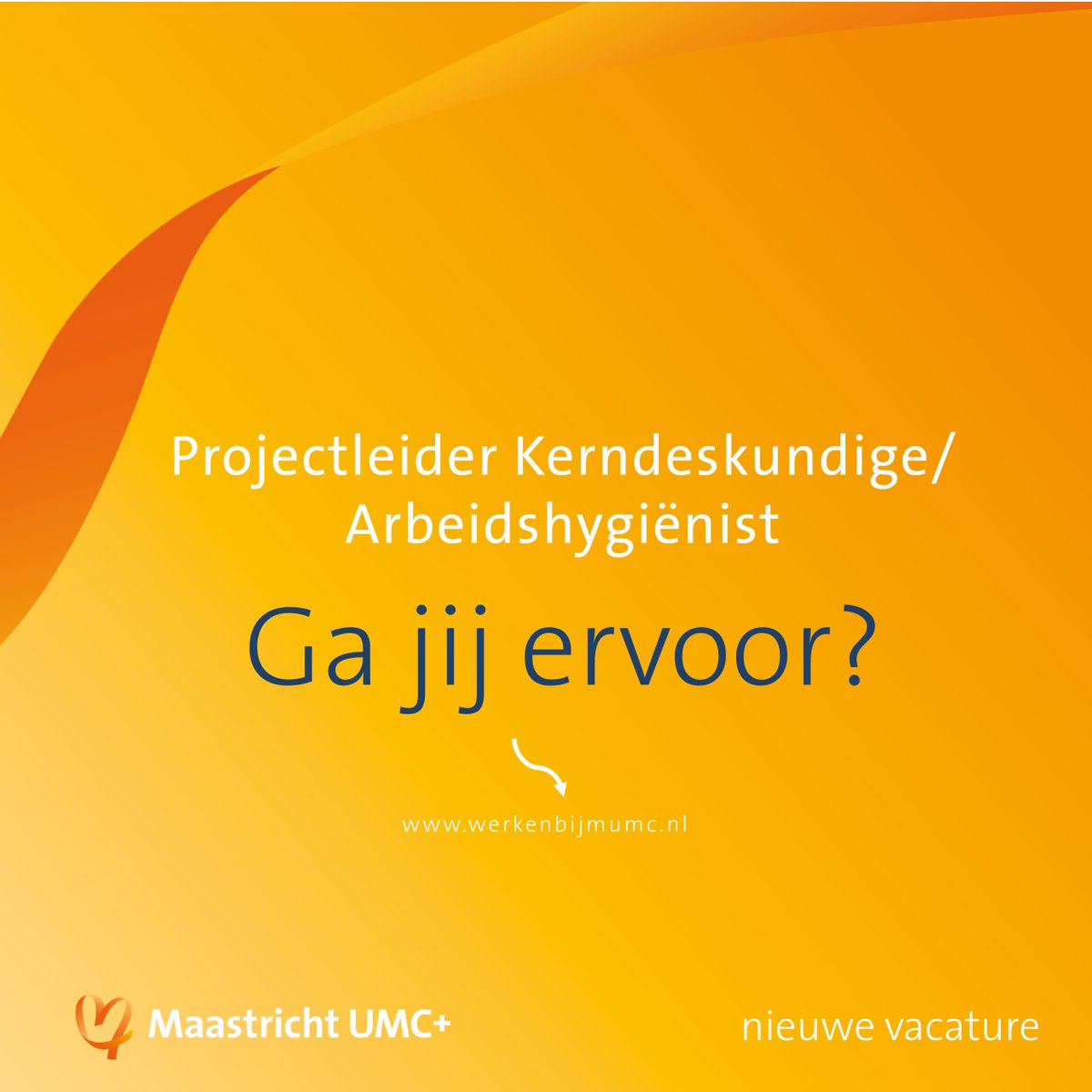 #vacature Projectleider Kerndeskundige/ Arbeidshygiënist
Ben jij een geregistreerd arbeidshygiënist met ruime, aantoonbare kennis op het gebied van arbeidsomstandigheden? Kijk dan snel op: werkenbijmumc.nl/vacatures/231

#werkenbijMUMC #werkenindezorg #werkeninlimburg #MUMC