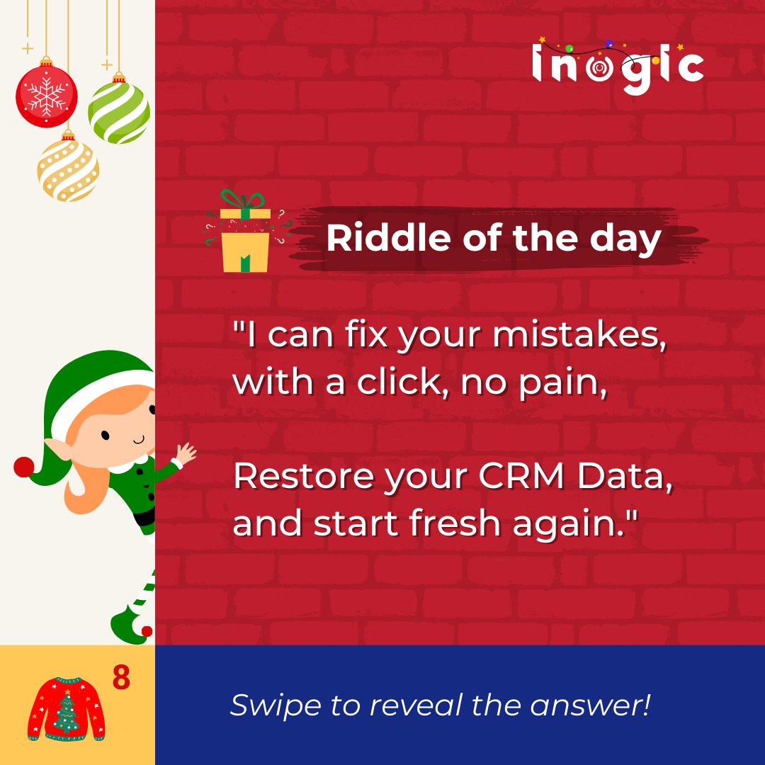 inogic's tweet image. #AdventWithInogic #advent #day8

❓ Lost data or accidental changes in your CRM?
🎯 Meet Undo2Restore: The Ctrl + Z for Dynamics 365 CRM
💡  One-click restore &amp;amp; undo for seamless recovery when mistakes happen.
✨ Explore more: inogic.com
#Undo2Restore #DataRecovery