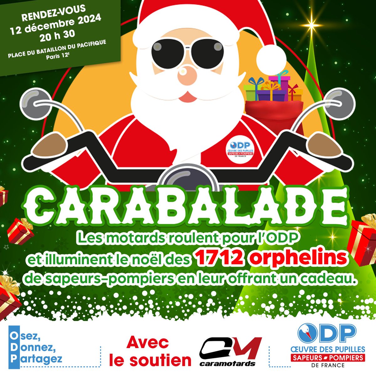 OdpPompiers's tweet photo. #Carabalade| Les fêtes de fin d'année riment avec 🎁 ! 

La #Carabalade est de retour : collectons les 🎁 pour les 1712 orphelins des @PompiersFR

Les Caramotards vous invite à en offrir !

Rendez-vous le 12 décembre à 20h30 place du Bataillon du Pacifique à @Paris https://t.co/xxNJWLgYSA