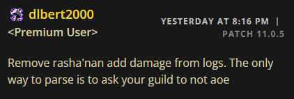 And we've come full circle!

(Rasha'nan add damage was initially excluded from rankings in 11.0, then we added it back based on feedback in 11.0.5 and removed it from All Stars instead.)