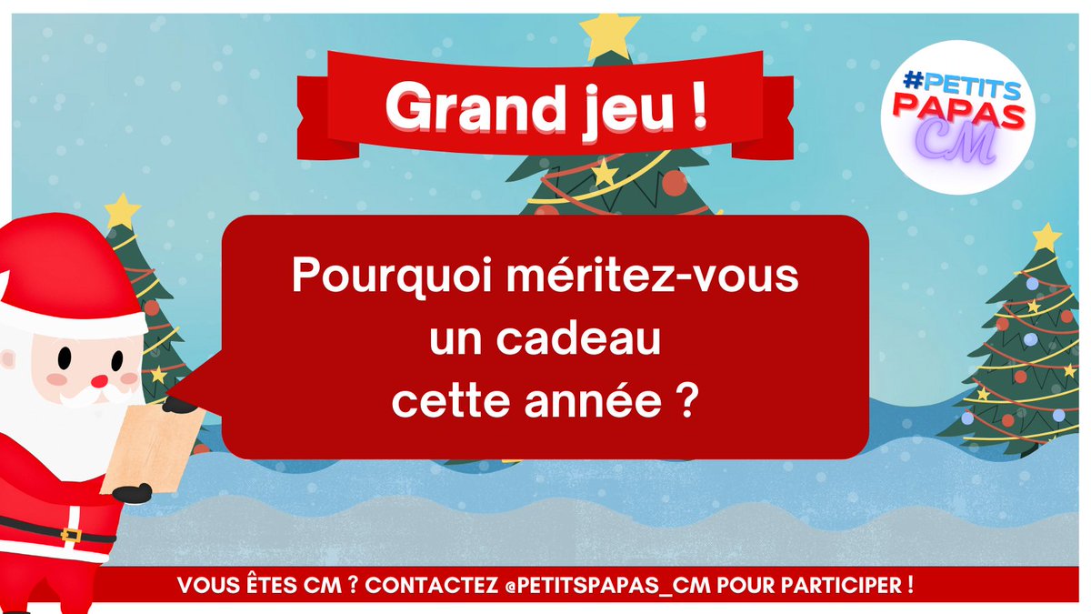PetitsPapas_CM's tweet image. 🎅 Découvrez la Hotte des Petits Papas CM ! 🎅

Après une année de pause, nous sommes de retour pour vous offrir un Noël rempli de cadeaux !

🎅 Tweetez :
&quot;#PetitsPapasCM, je mérite un cadeau car __&quot;
pour tenter de remporter toute la hotte !

🎁 Découvrez la hotte ici : 👇