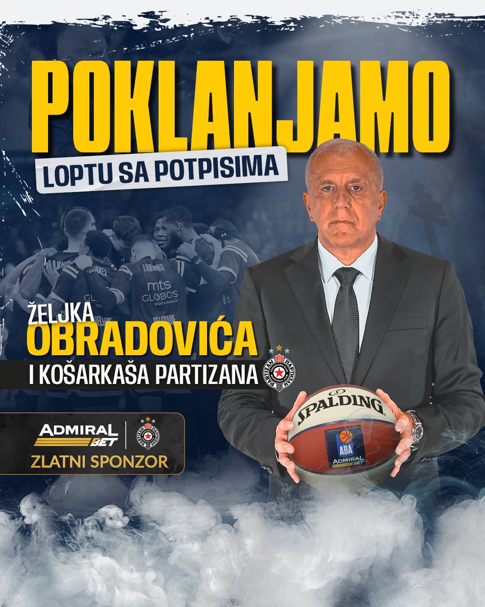 OSVOJI LOPTU SA POTPISIMA ŽELJKA OBRADOVIĆA I IGRAČA PARTIZANA!

AdmiralBet, zlatni sponzor KK Partizan, poklanja loptu sa potpisima Obradovića i igrača.
🔹zaprati <a href="/admiralbetrs/">AdmiralBet</a> 
🔹retvituj ovu objavu

Dobitnika ćemo nasumično izabrati 27. decembra.

#AdmiralBet #kkp #KKPartizan