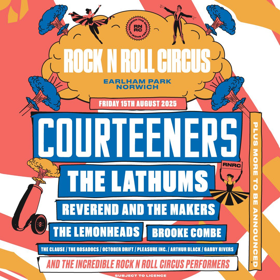 RandRCircus's tweet photo. Norwich... ANOTHER LINE-UP ANNOUNCEMENT IS HERE 🔥

@thecourteeners will headline Earlham Park with a huge line up including @TheLathums  @Reverend_Makers  @TheLemonheads  @brookecombe  PLUS more to be announced...

Pre-sale will go live on Wednesday 11th December - sign up now: https://t.co/ZbYE1MZcAM

General on-sale is Friday 13th December at 9am 🎟️🕺🎪

Do you want the chance to win tickets to go VIP? 👀 To win 4 VIP tickets, tag 3 friends you want to bring along in the comments and make sure you are following us!

See you there 💥