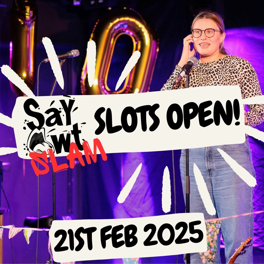 SAY OWT (@say_owt) on Twitter photo Say Owt Slam returns!
Each poet gets three minutes to impress the audience.
Fancy taking part? Drop us an mail: info@sayowt.co.uk.
Please note we prioritise poets living in York and the surrounding towns/villages. Say Owt Slam returns!
Each poet gets three minutes to impress the audience.
Fancy taking part? Drop us an mail: info@sayowt.co.uk.
Please note we prioritise poets living in York and the surrounding towns/villages.