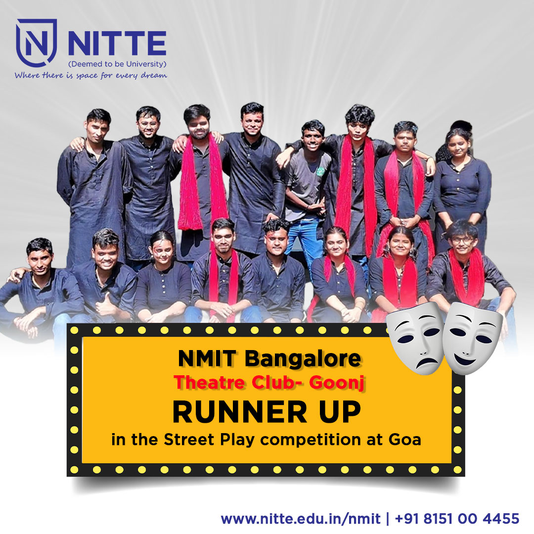 NMITBangalore's tweet photo. We are happy to announce that NMITโs Theatre Club- Goonj has secured an impressive FIRST RUNNER UP place in the Street Play competition at Goa!
#StreetPlay #Streeplaycompetition #Achievement #Teamwork #Success #ProudMoment #NMIT #Nitte #NitteUniversity #Nittestudents https://t.co/exdSaErBPD
