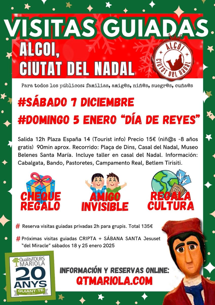 ⭐ Mañana sábado VISITA GUIADA #ALCOI CIUTAT DEL NADAL

👉 Inscríbete hoy en qtmariola.com ❤️