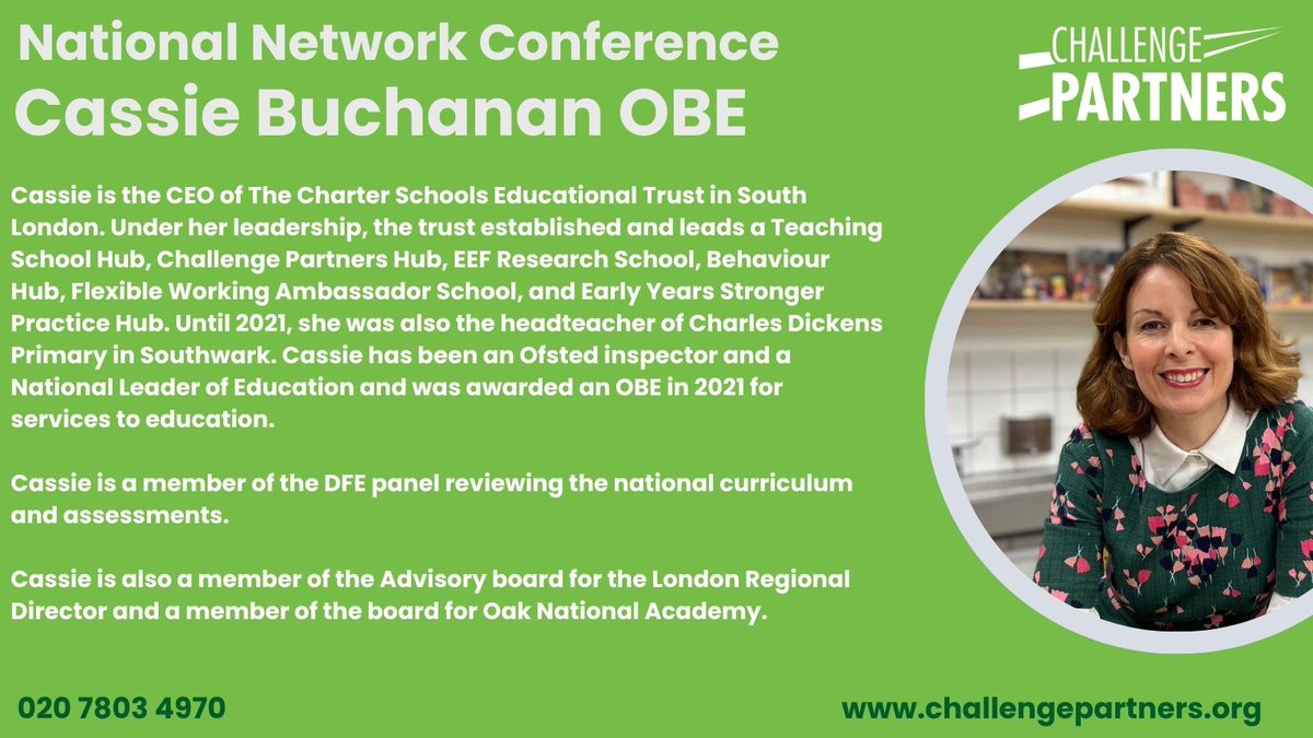 We welcome Cassie Buchanan OBE to the National Network Conference on 12 December! Cassie will be joining Professor Becky Francis CBE in her keynote speech, The Curriculum and Assessment Review: An Update. We look forward to welcoming all of our partners on the day!

Confirm your