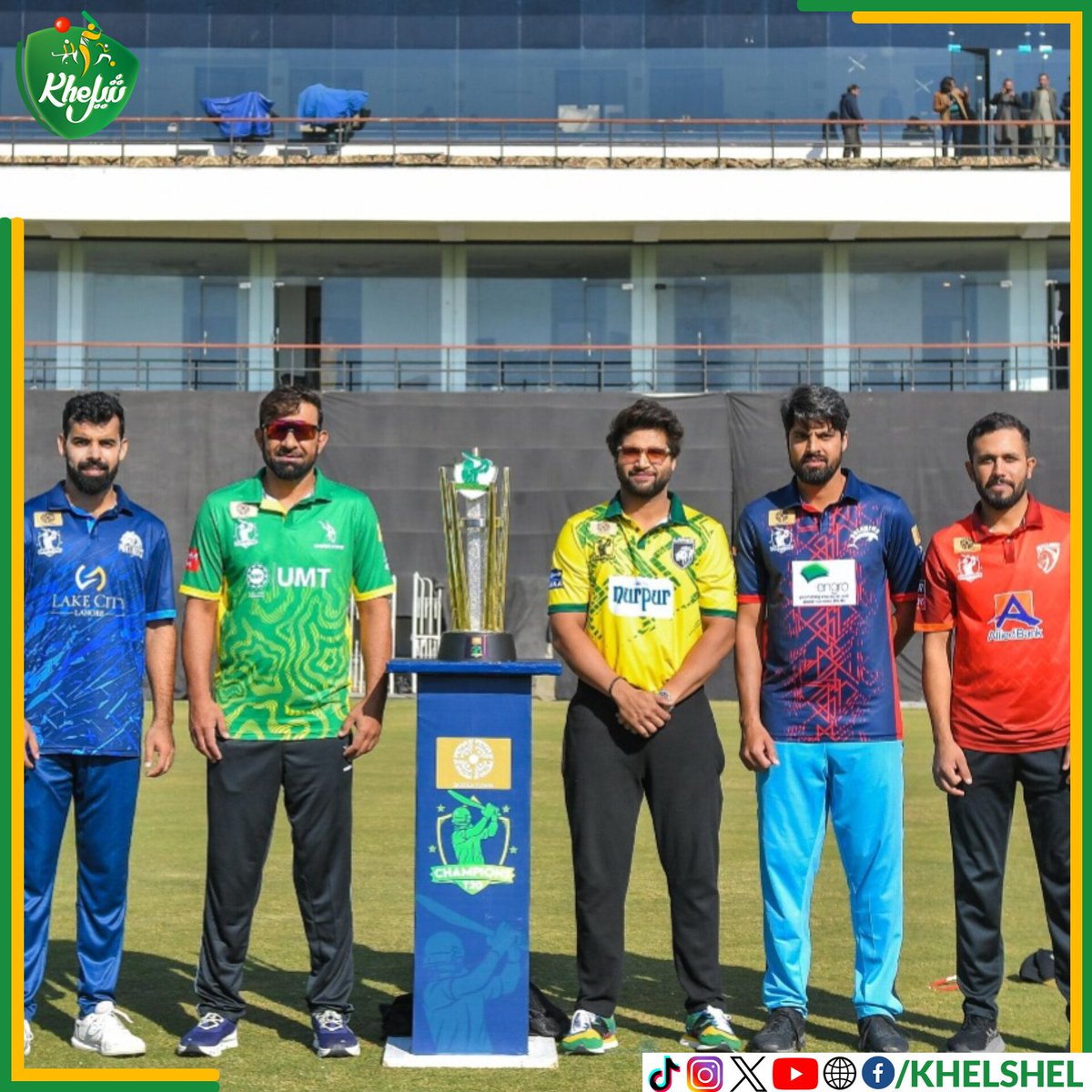 khelshel's tweet photo. Captains of #ChampionsCup T20 pose with the trophy, the tournament will begin tomorrow at the Rawalpindi Cricket Stadium.

#Cricket | #Pakistan | #ShadabKhan | #IftikharAhmed | #ImamUlHaq | #UmarAmin | #MohammadHaris | #Rawalpindi https://t.co/KCiZSyLfS0