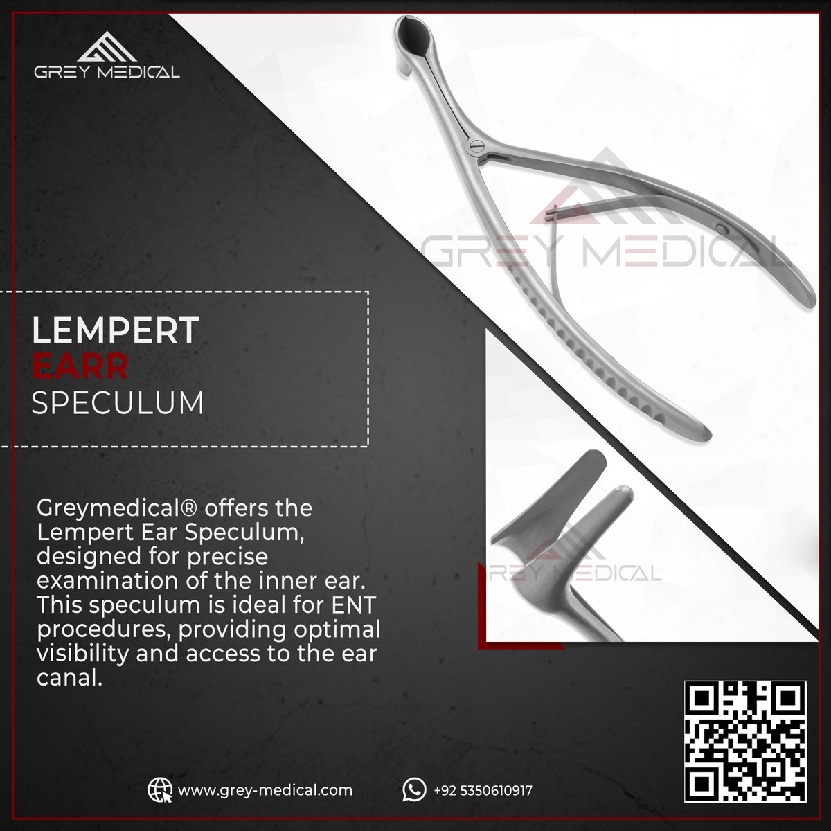 GreyMedicalinst's tweet image. Greymedical's Lempert Ear Speculum ensures accurate ear canal examinations in ENT procedures. Offering clear visibility and durable construction, it’s a must-have for healthcare professionals. #ENTTools #EarExamination