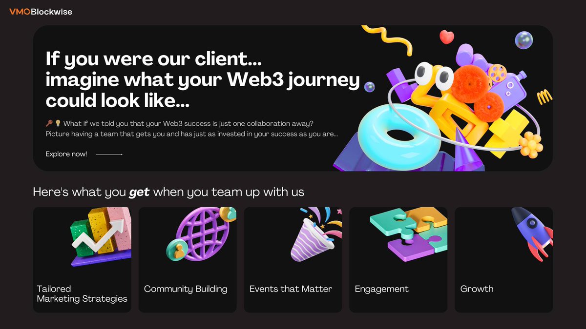 VMOBlockwise's tweet photo. If you were our client... imagine what your Web3 journey could look like...

🔑 What if we told you that your Web3 success is just one collaboration away by having a team that gets you and has invested in your success as you are...

What's is it for you: https://t.co/Ki6Ic3E3EH https://t.co/3RD0vCkz5l