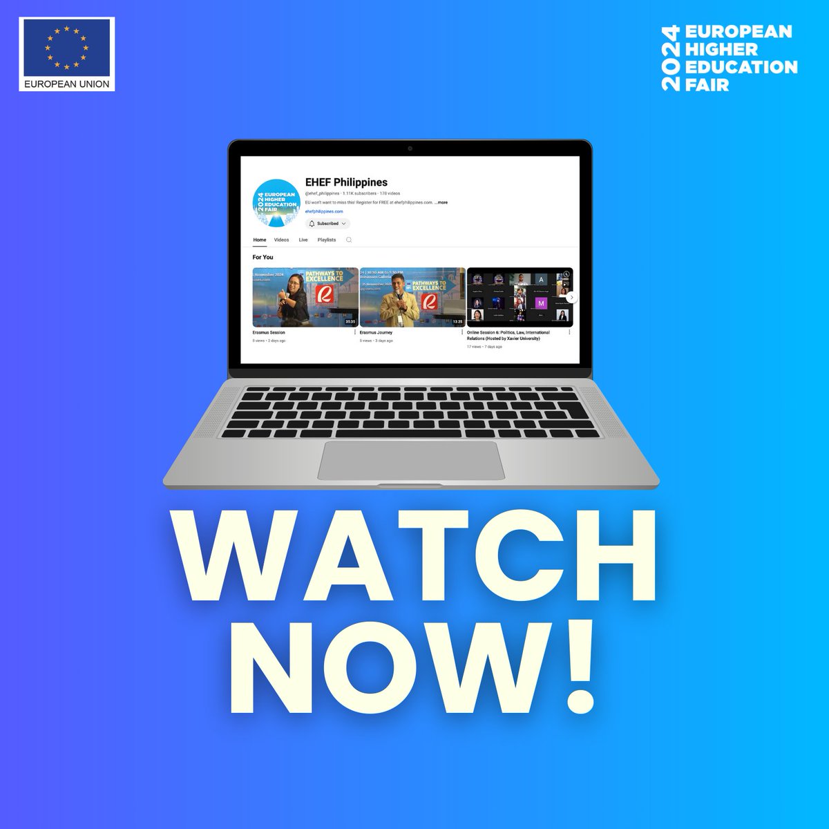 EHEFPhilippines's tweet image. Missed the onsite and online sessions for EHEF 2024? We've got you covered!

All presentations from EHEF 2024 are now uploaded on the official EHEF Philippines YouTube Channel.✨

➡️ Watch them here: youtube.com/@ehef_philippi…

#StudyInEU #EHEF2024 #PathwaysToExcellence