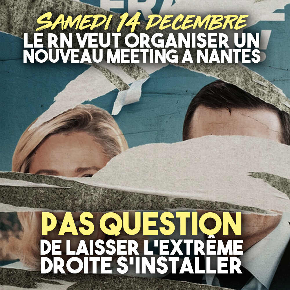 🚨 MEETING DU RN À NANTES LE 14 DÉCEMBRE : NE LAISSONS PAS L’EXTRÊME DROITE S'IMPLANTER

Le 14 décembre prochain, la ville d'Orvault près de Nantes  accueillera un meeting d'Angeline Furet, députée RN au parlement européen.

Un appel à s'organiser ici : contre-attaque.net/2024/12/06/mee…