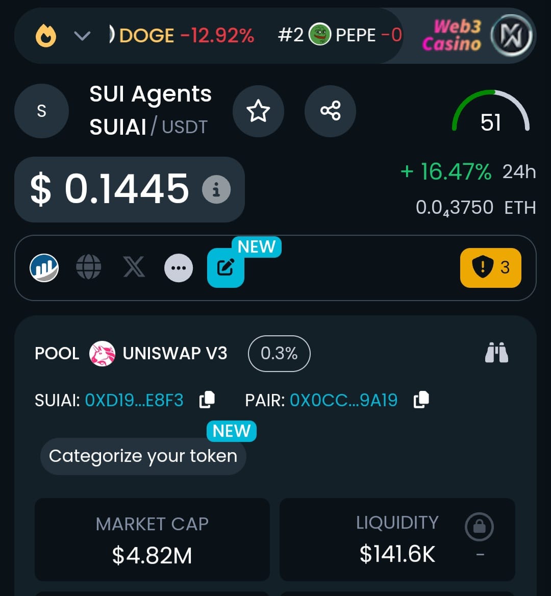 Samurai_CZ's tweet photo. ◾️Bought @SUI_agents  (suiai):

Only AI token on SUI. This is a 5M FDV coin

Listed on mexc , Gate , Uniswap 

https://t.co/0w6CLIAciG

◾️Bought some @staderlabs (SD):

SD Utility Pool :Contribute to Ethereum decentralisation by delegating your $SD to the Pool and receive double digit rewards!

Maybe next binance listing competitors.

https://t.co/Ntj46Ozeby

▪️Bought some $SDM @Shieldeum

Shieldeum is an advanced #Ai powered #depin Securing The web3 world 

https://t.co/GNzVcRG15T

▪️Bought @Laika_ai launches Enterprise API Solutions.50% of API revenue allocated to $LKI token buybacks and burns

https://t.co/Z6D6fYMLHb

▪️Bought $PIXFI ( @pixelverse_xyz)

https://t.co/LNBIiXwwTE

integrating with BASE, supported by the BASE Foundation. And  New Game Launch in December

▪️ Bought  @SharpeLabs $SAI it's AI project very low market cap it comes in AI agents category add according to your risk capacity 

https://t.co/vHfISakrmI

#DYOR