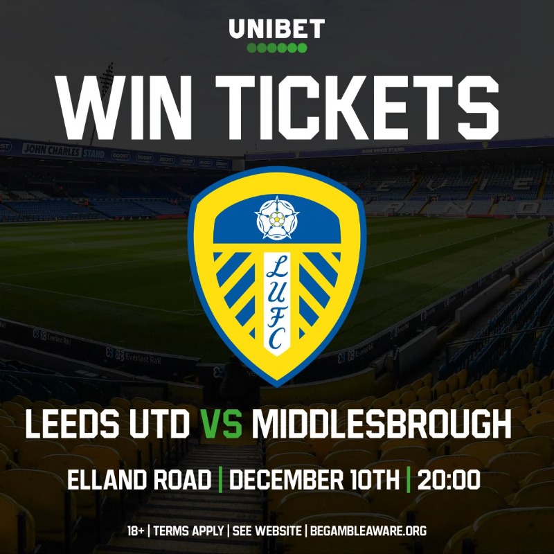 unibet's tweet photo. 🎟️ Leeds Fans | 𝗪𝗜𝗡 𝗧𝗜𝗖𝗞𝗘𝗧𝗦

Win a pair of tickets for Tuesday's game!

1⃣ Follow @unibet
2⃣ Like this post
3⃣ Tell us below which year Elland Road was built in 👇

Winner picked at random. Entry closes 4pm on Sunday.

Good luck!

T&amp;Cs apply | #begambleaware 🔞 | #LUFC
