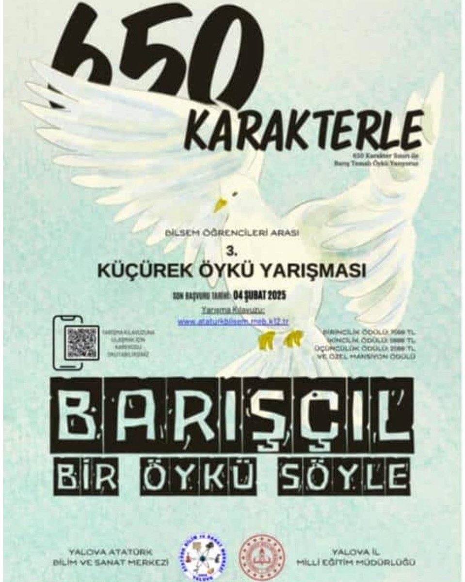 BilsemYalova's tweet photo. Bilim ve Sanat Merkezleri arasında
“Küçürek Öykü Yarışmasını" 3. kez yeniden düzenliyoruz. Yarışmaya kısa öykü becerisi olan veya bu becersini geliştirmek isteyen Bilsem öğrencilerini bekliyoruz. https://t.co/jPJQ3G7cF0