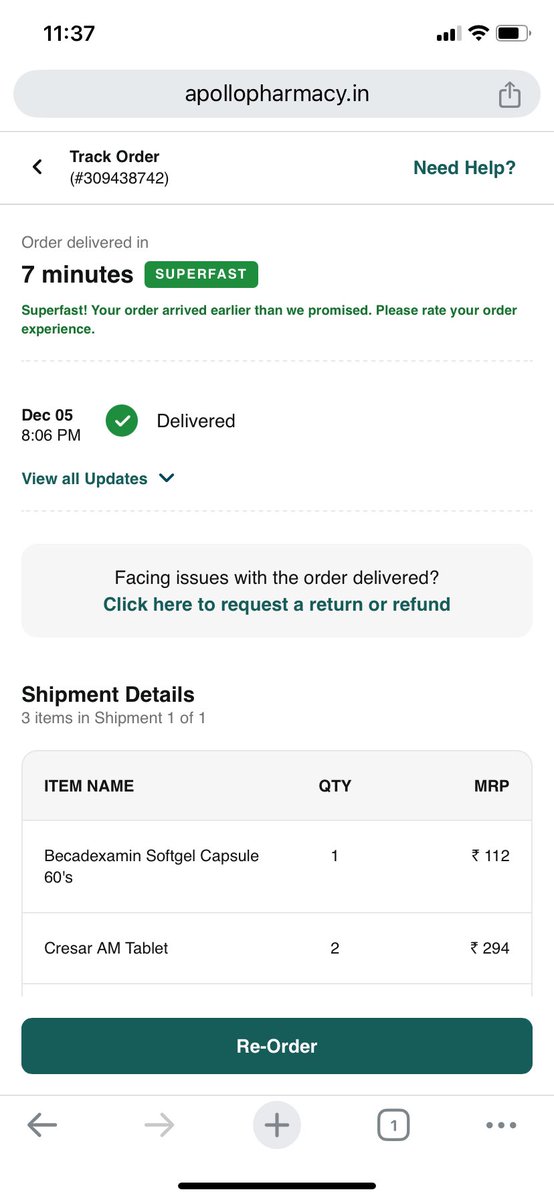 onlyrajarshi's tweet image. I started using Apollo Pharmacy online for last 2 years . Earlier the delivery was happening next day , slowly it became 1hr but yesterday it was 7 Mins OMG ! 

But i don’t require medicines so fast, slow down baba Apollo. Don’t put pressure on the team. #apollopharmacy #notfast