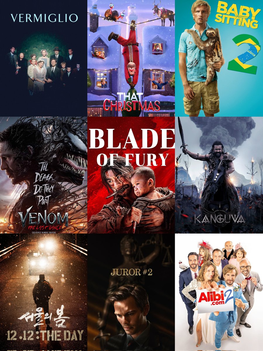 rajmohan2blue's tweet photo. My Weekend Watchlist 🤟 

#Kanguva #VenomTheLastDance #Alibi2 #BladeOfFury #BabySitting2 #1212TheDay #Juror2 #Vermiglio #ThatChristmas https://t.co/BHvvDy28T7