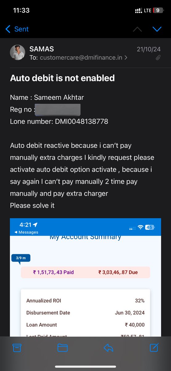 Sameemakhtar93's tweet photo. @DMIFinance 
I recommend to all of you don’t take a lone for dmi finance. Not responding call email | height interest 30% and auto debit option not enabled and you pay extra charges per month emi so I can’t get any lone for this company 😡 #dmifinance https://t.co/eX7kCZkhus