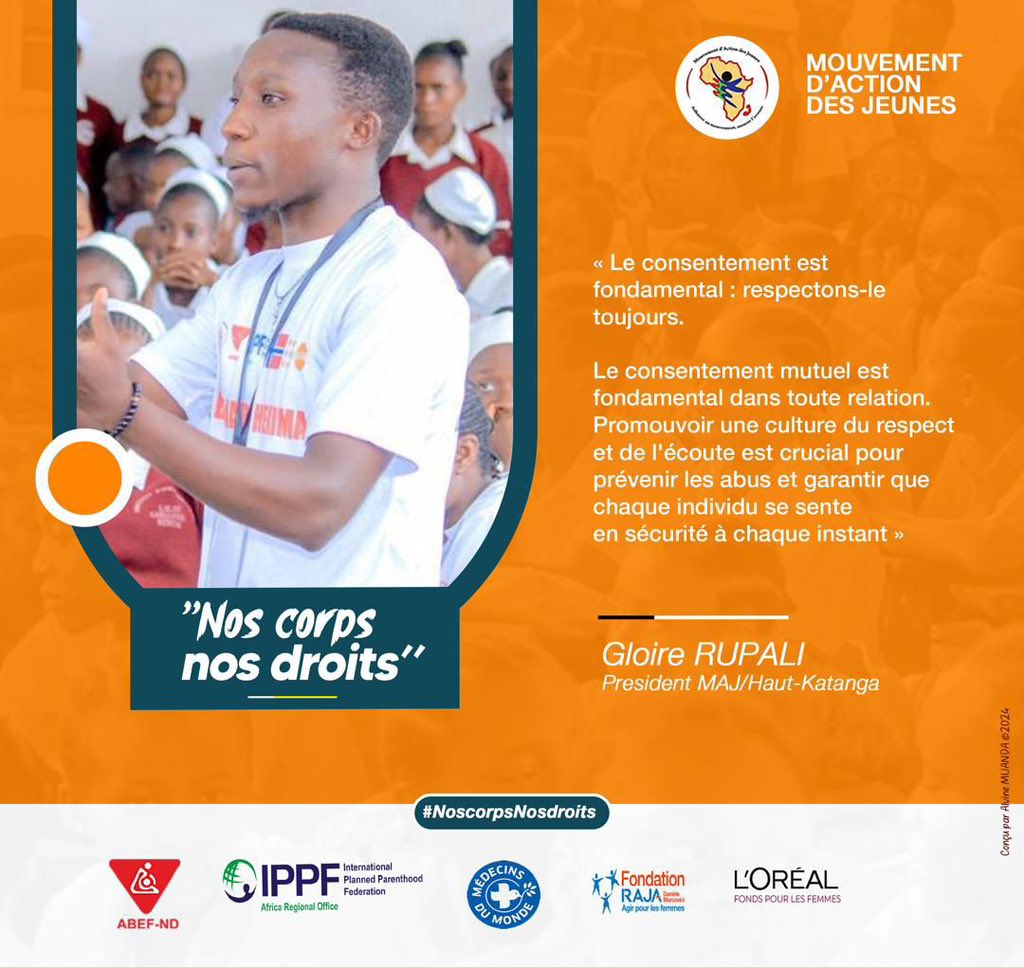 Sophia Tshela (@sophiatshela) on Twitter photo #NosCorpsNosDroits
#16JoursdActivisme
Le consentement mutuel est fondamental dans toute relation. Promouvoir une culture du respect et de l'écoute est crucial pour prévenir les abus.
<a href="/abefnd_rdc/">ABEF-ND RDC</a>
<a href="/IPPFAR/">IPPFAR</a>
<a href="/MondeRdc/">Médecins du Monde RDC</a>
<a href="/MdM_France/">Médecins du Monde</a>
<a href="/FondationLOreal/">Fondation L'Oréal</a>
<a href="/FondationRaja/">Fondation RAJA - Danièle Marcovici</a> #NosCorpsNosDroits
#16JoursdActivisme
Le consentement mutuel est fondamental dans toute relation. Promouvoir une culture du respect et de l'écoute est crucial pour prévenir les abus.
<a href="/abefnd_rdc/">ABEF-ND RDC</a>
<a href="/IPPFAR/">IPPFAR</a>
<a href="/MondeRdc/">Médecins du Monde RDC</a>
<a href="/MdM_France/">Médecins du Monde</a>
<a href="/FondationLOreal/">Fondation L'Oréal</a>
<a href="/FondationRaja/">Fondation RAJA - Danièle Marcovici</a>