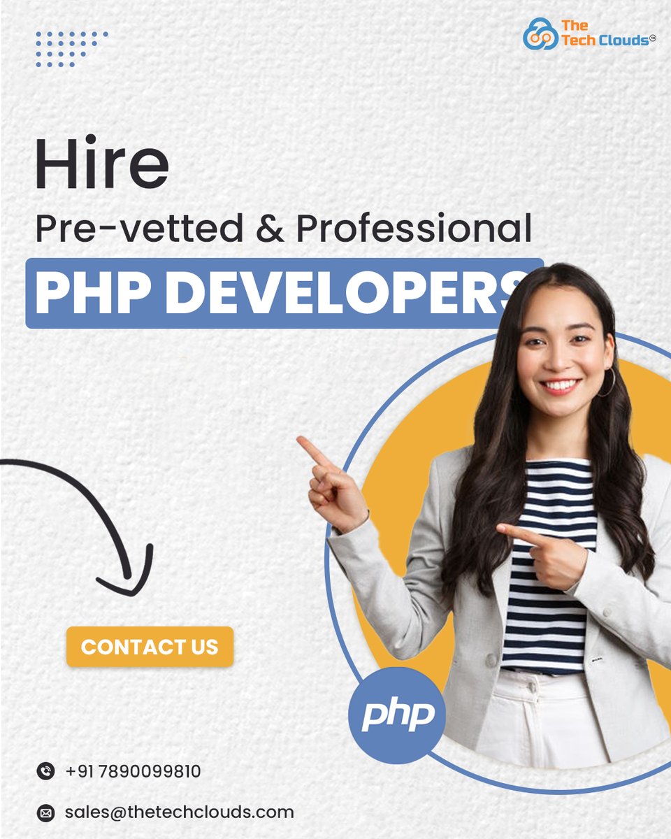 thetechclouds's tweet photo. Looking to scale your business with expert PHP developers? 🤔

Hire pre-vetted, professional PHP developers today! 🚀💻

📞 +91 7890099810 | 📧 sales@thetechclouds.com
👉 Contact us now! 

#PHPDevelopers #HireDevelopers #TechSolutions #TheTechClouds #TTC https://t.co/sNnKvFe53P