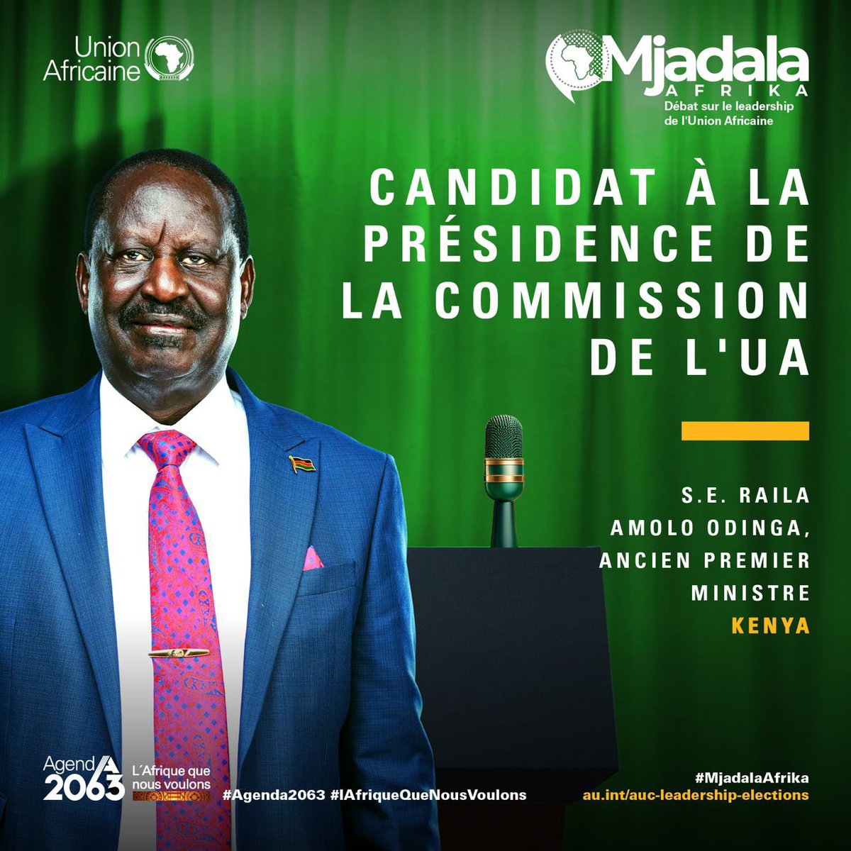 𝐒.𝐄. 𝐑𝐚𝐢𝐥𝐚 𝐀𝐦𝐨𝐥𝐨 𝐎𝐝𝐢𝐧𝐠𝐚, Ancien Premier Ministre, Kenya.

Rencontrez les candidats en lice pour le poste de Président de la Commission de l'Union Africaine.

Lisez ici sa 𝐯𝐢𝐬𝐢𝐨𝐧 de la transformation de l'Afrique. 

𝐀𝐧𝐠𝐥𝐚𝐢𝐬 -au.int/sites/default/…