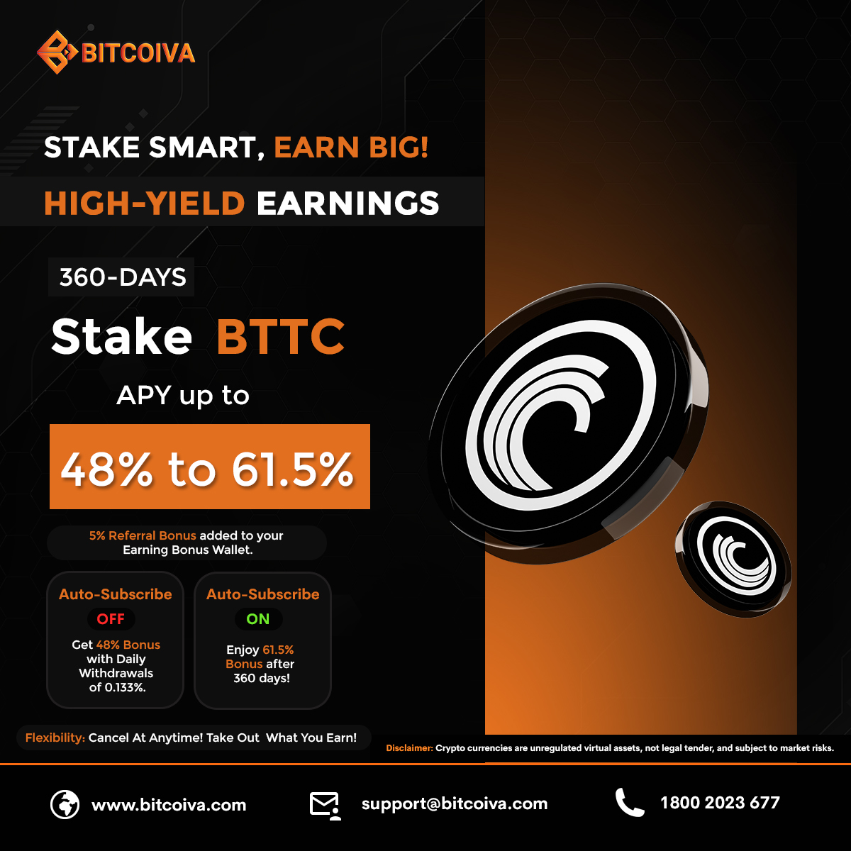 bitcoiva's tweet image. 🚀 Maximize Your BTTC Earnings Today! 💰
🔹 Auto-Subscribe Off: Get 48% Bonus with Daily Withdrawals of 0.133%.
🔹 Auto-Subscribe On: Enjoy 61.5% Bonus after 360 days!

Visit: bitcoiva.com/earning

 #bttc #BitTorrent #BitTorrentChain #earncrypto #earncryptowithhighapy