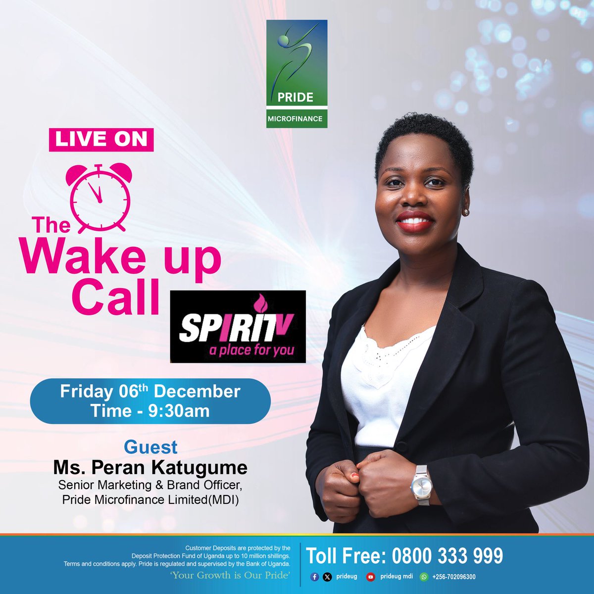 pridebankltd's tweet photo. We are live on @spirittvug in a few minutes. Don't miss!

#Pridemicrofinance https://t.co/vG83WLIuVw