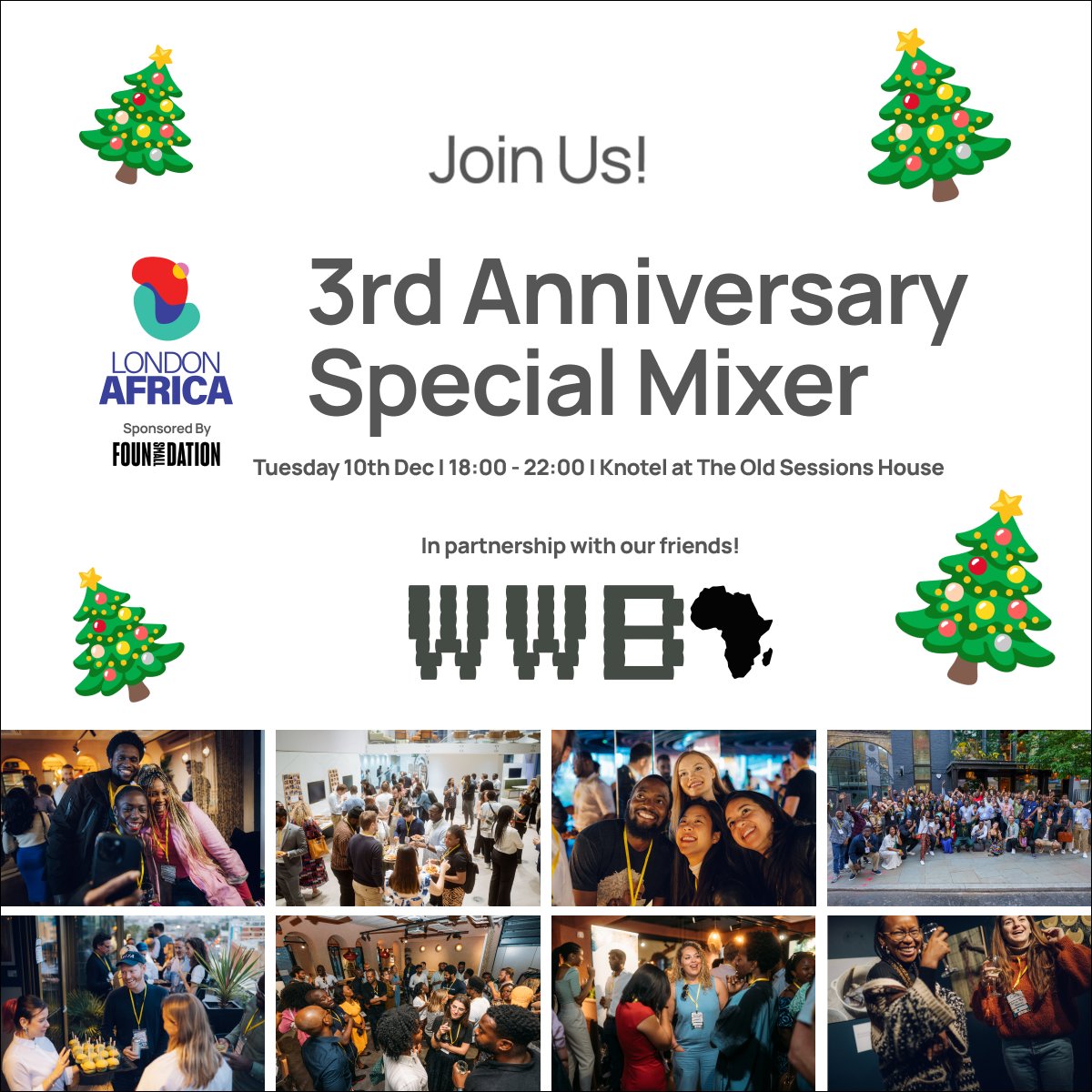 LondonAfrica_'s tweet photo. It's next week! 

Join us for our a festive celebration🎄🎁🥂

We delighted to announce we will be partnering this year with our friends at Women Who Build Africa 🇬🇧🌍 
 
Join us next Tuesday🎟 tickets now on sale: https://t.co/LvoxcLchfc

#BuildingTogether #FromLondon #ToAfrica https://t.co/YGdzbGi7SC