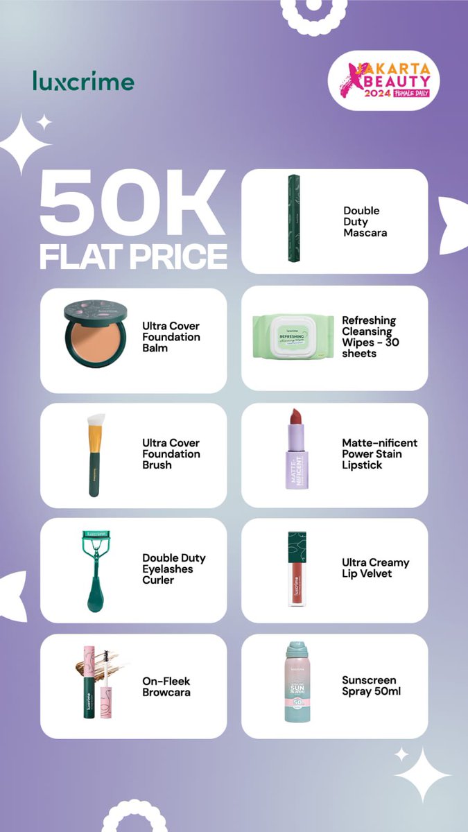 oatmiolk's tweet photo. LUXCRIME 

🏷️ jastip jxb2024 jxbII2024 JakartaxBeauty zonauang makeup https://t.co/W8TU7ekCc9