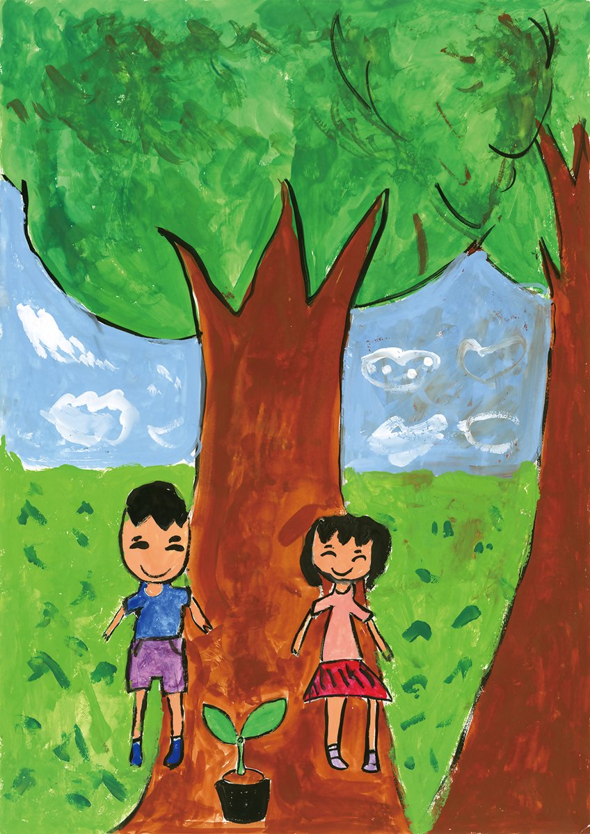 令和7年度緑化キャンペーンポスター
【銅賞】
今治市立国分小学校　１年
黒河　里帆（くろかわ　りほ）さん
＃愛媛の森林基金
＃緑化キャンペーンポスター