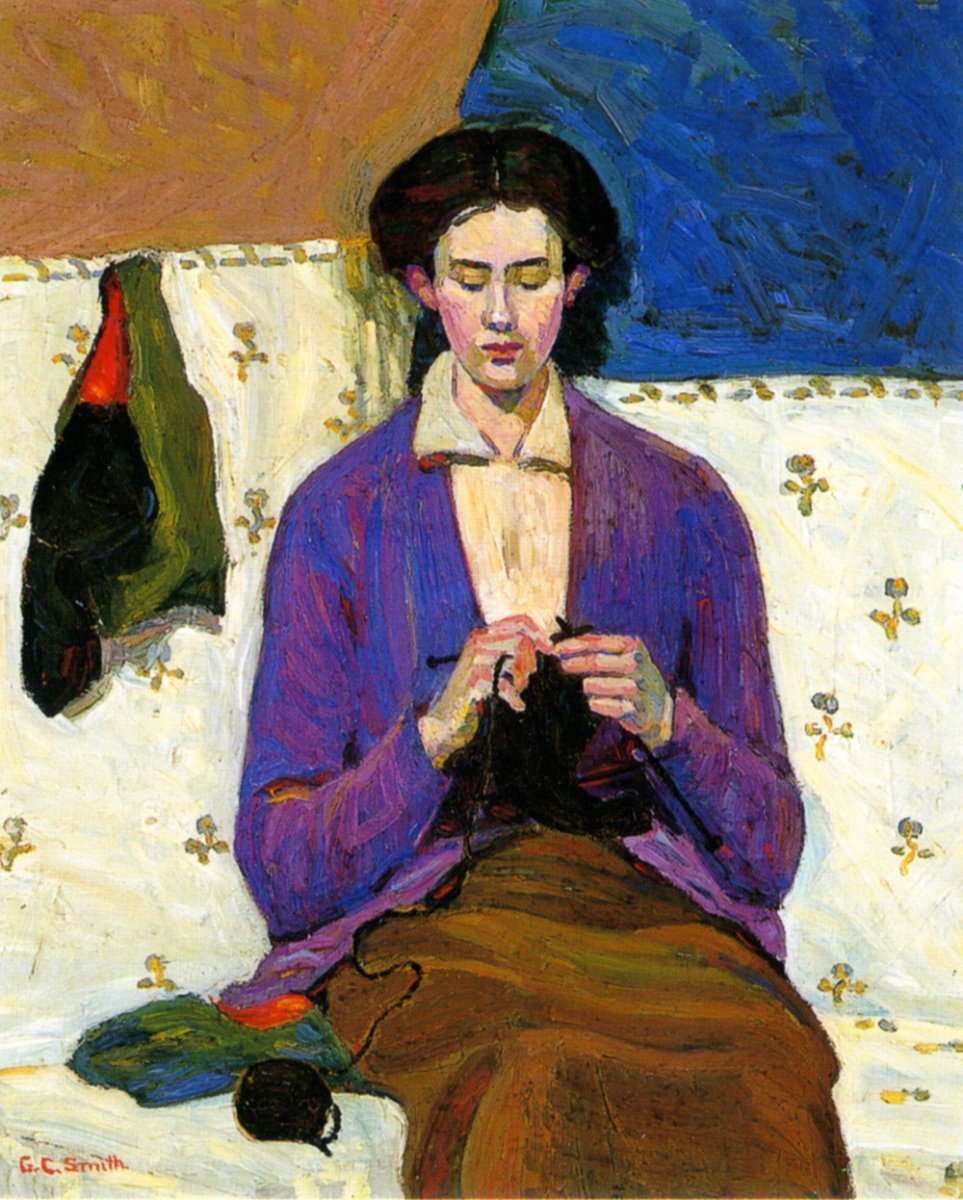 The sock Knitter, 1915 by Grace Cossington Smith, pioneer of modernist painting in Australia #WomensArt