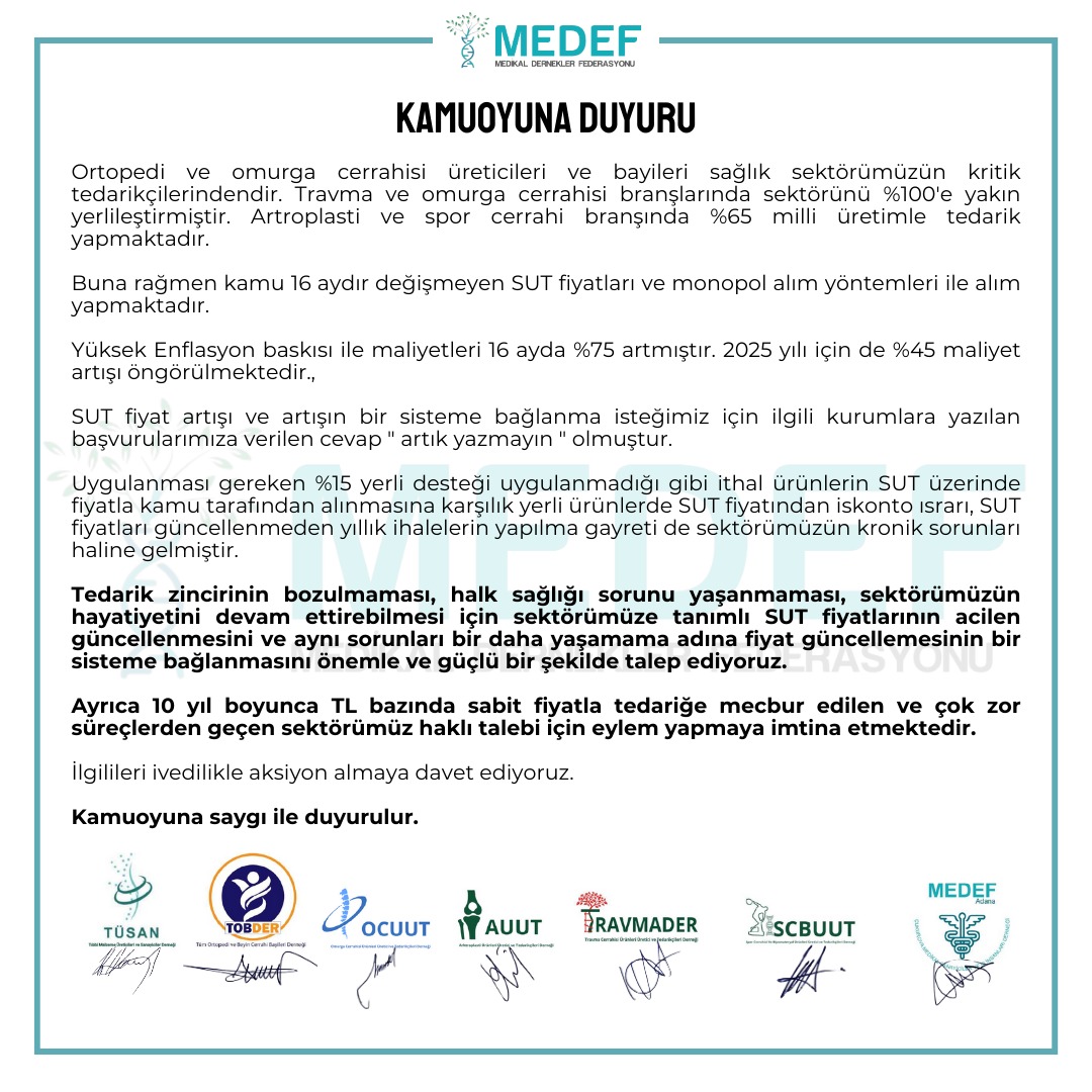 KAMOYUNA DUYURU
06.12.2024

#medef #tıbbicihaz #ortopediveomurgacerrahisi #yerlitibbicihaz