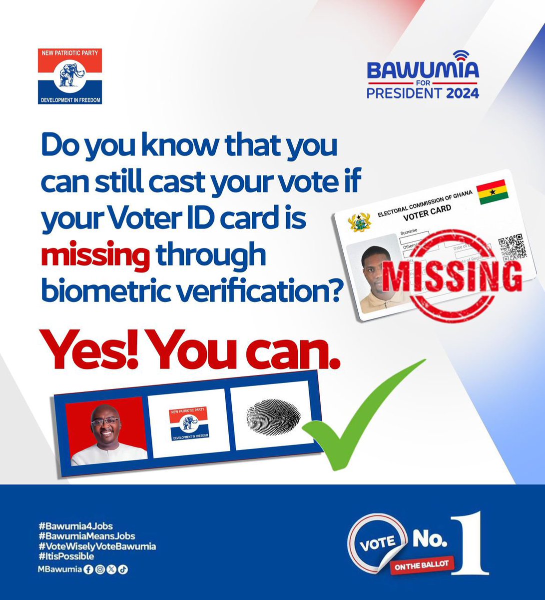 NPP_GH's tweet image. Vote Number 1 for Dr. Bawumia. 

🔴⚪️🔵
#ItIsPossible