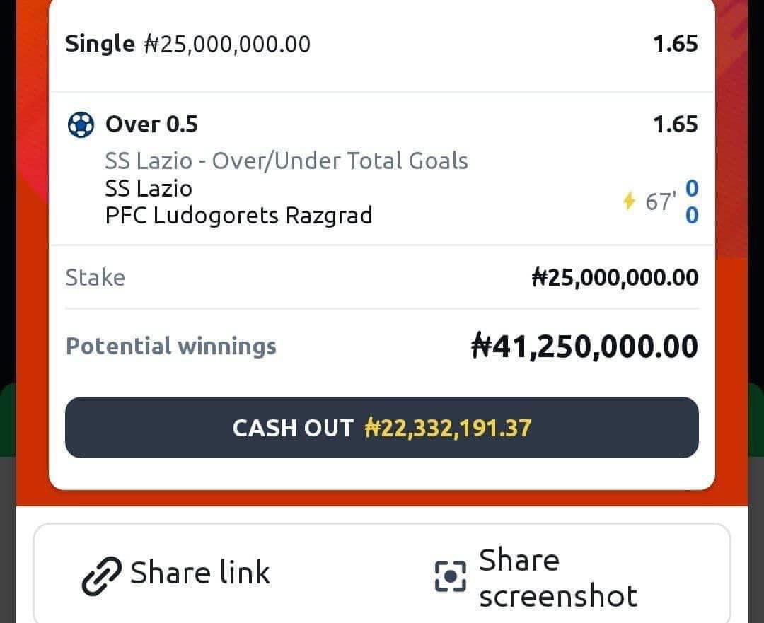 This punter (Juju Punter) staked 25M on this single game and the game cut. The match ended 0-0. 

What am I trying to say here? 

Nothing is guaranteed, nothing is sure, we just risk and risk till the matches align with what we’ve picked.