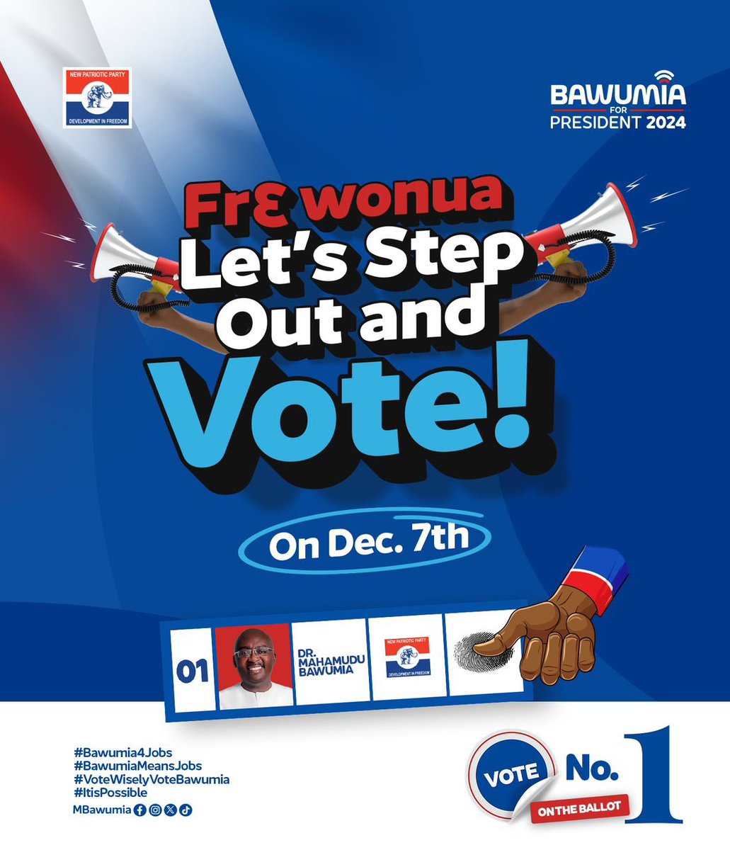 #FrɛWonua
#LetsStepOutAndVOTE 
#VoteNumber1
#BawumiaMeansJOBS
