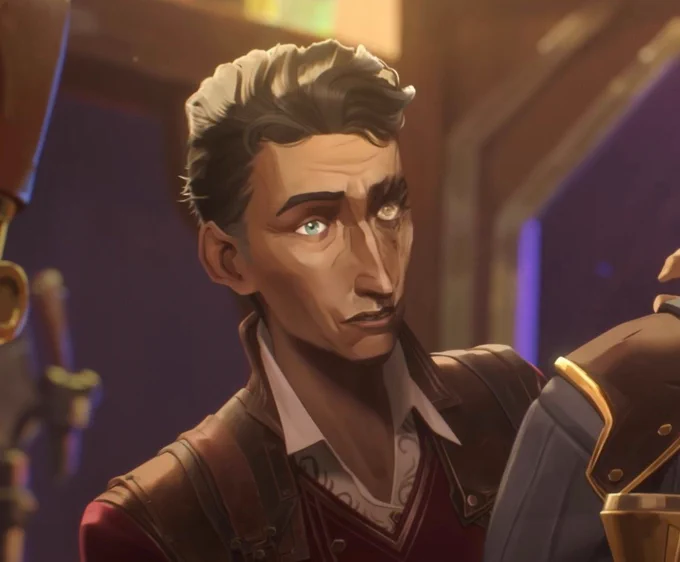 loosing my mind how my wavy king straightened (?) his hair in hex timeline but keeps it wavy in no-hex timeline… my little baby was erasing all his features #arcane #silco 