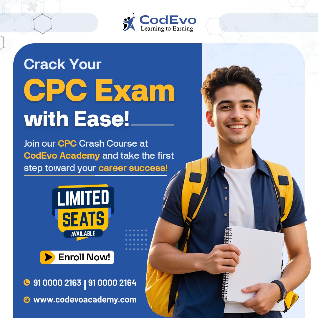 codevoacademy's tweet image. 🎯 Crack Your CPC Exam with CodEvo Academy’s CPC Crash Course! 🎓
🚀 Are you ready to ace the CPC Exam and kickstart a rewarding career in medical coding? At CodEvo Academy.
#CPCExam #MedicalCoding #CodEvoAcademy #CPCTraining #MedicalCodingTraining
