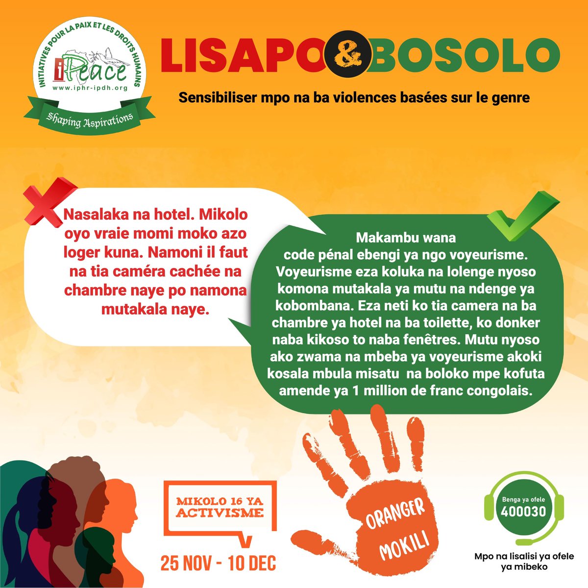 iPeace_RDC's tweet photo. #16JoursDActivisme 

Selon article 174 v ya Code pénal ya Congo ndenge ebongisamaki na septembre 2023, ko donker ezali lisano te, ezali nde infraction. Tosa vie privée ya batu sinon okokota  boloko. https://t.co/lYm9cFhhqx