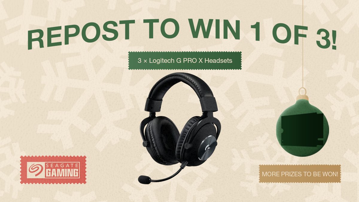 Seagate Gaming (@seagategaming) on Twitter photo This week, we’re giving away 3 <a href="/LogitechG/">Logitech G</a> PRO X headsets 🎁
Get a chance to win one this holiday by reposting below!
Stay tuned for more prizes to be won. T&Cs apply: seagate.media/6014oG9QE
#SeagateGaming #Giveaway #HappyHolidays This week, we’re giving away 3 <a href="/LogitechG/">Logitech G</a> PRO X headsets 🎁
Get a chance to win one this holiday by reposting below!
Stay tuned for more prizes to be won. T&Cs apply: seagate.media/6014oG9QE
#SeagateGaming #Giveaway #HappyHolidays
