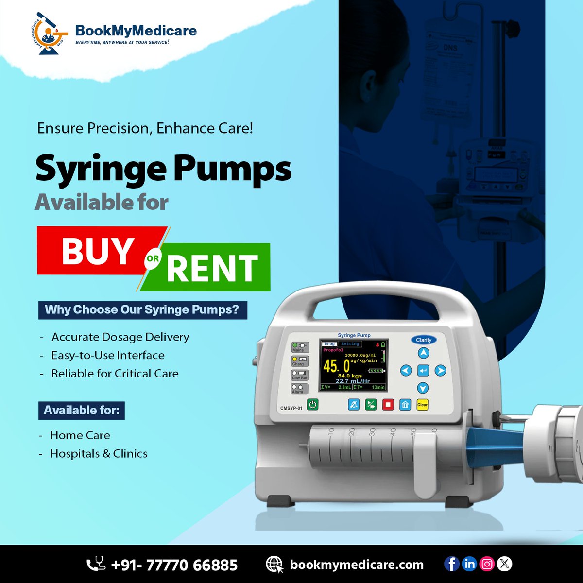 BookMedicare's tweet photo. Ensure Precision, Enhance Care!
Upgrade your patient care with our top-quality syringe pumps—available for buy or rent.
Why Choose Our Syringe Pumps?
Book Your Appointment Now: : +91-77770 66885
#Precision #SyringePumps #Investment #Booking #BookMyMedicare https://t.co/cDWloxgnHu
